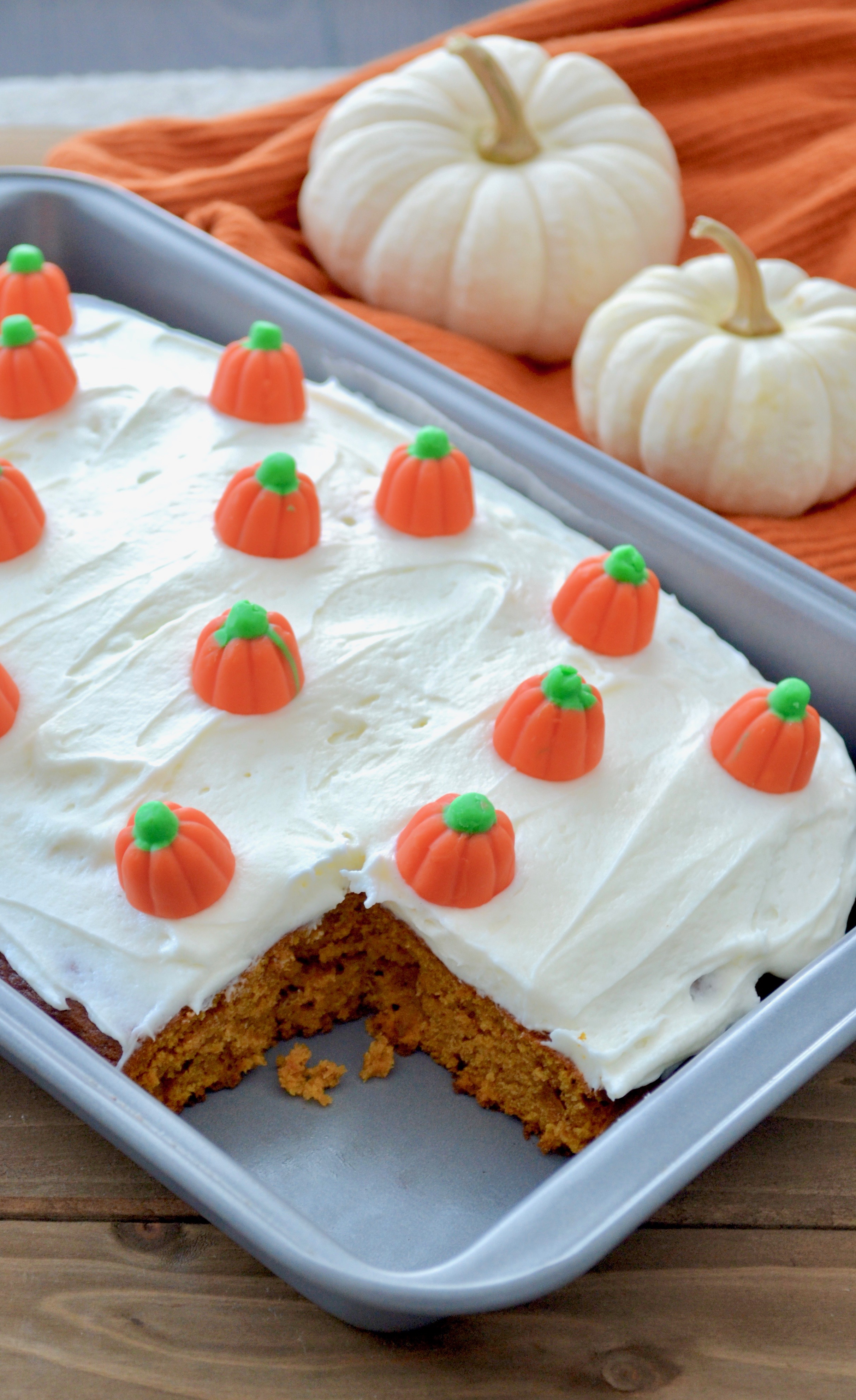 Pumpkin Spice Sheet Cake with Cream Cheese Frosting - Measuring Cups ...